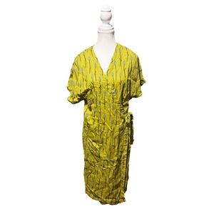 100% Hemp Wrap Dress – Green Botanical Print – Made‎ in India – Size Large